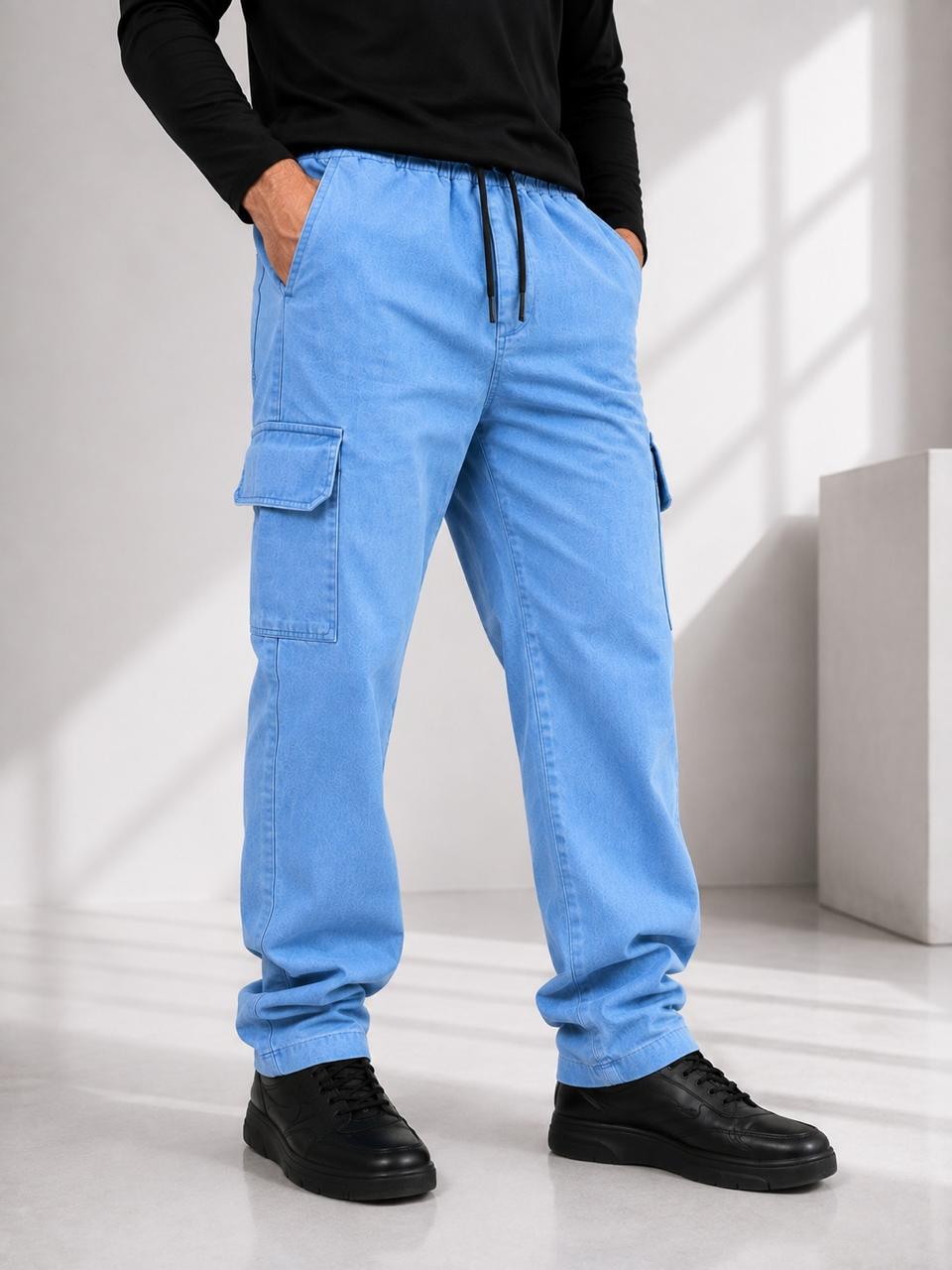 Men's Denim Cargo Pants Light Blue Relaxed Fit