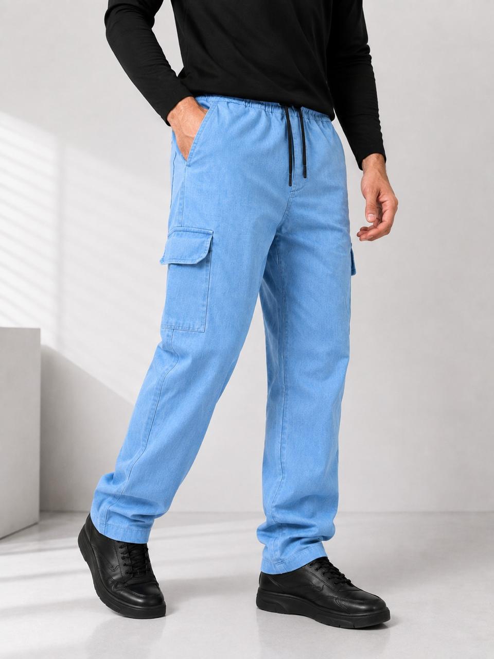 Men's Denim Cargo Pants Light Blue Relaxed Fit