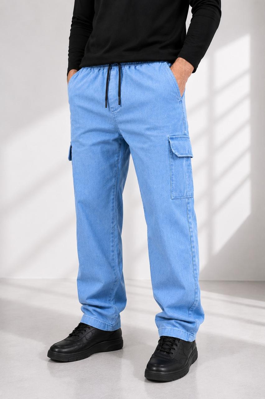 Men's Denim Cargo Pants Light Blue Relaxed Fit