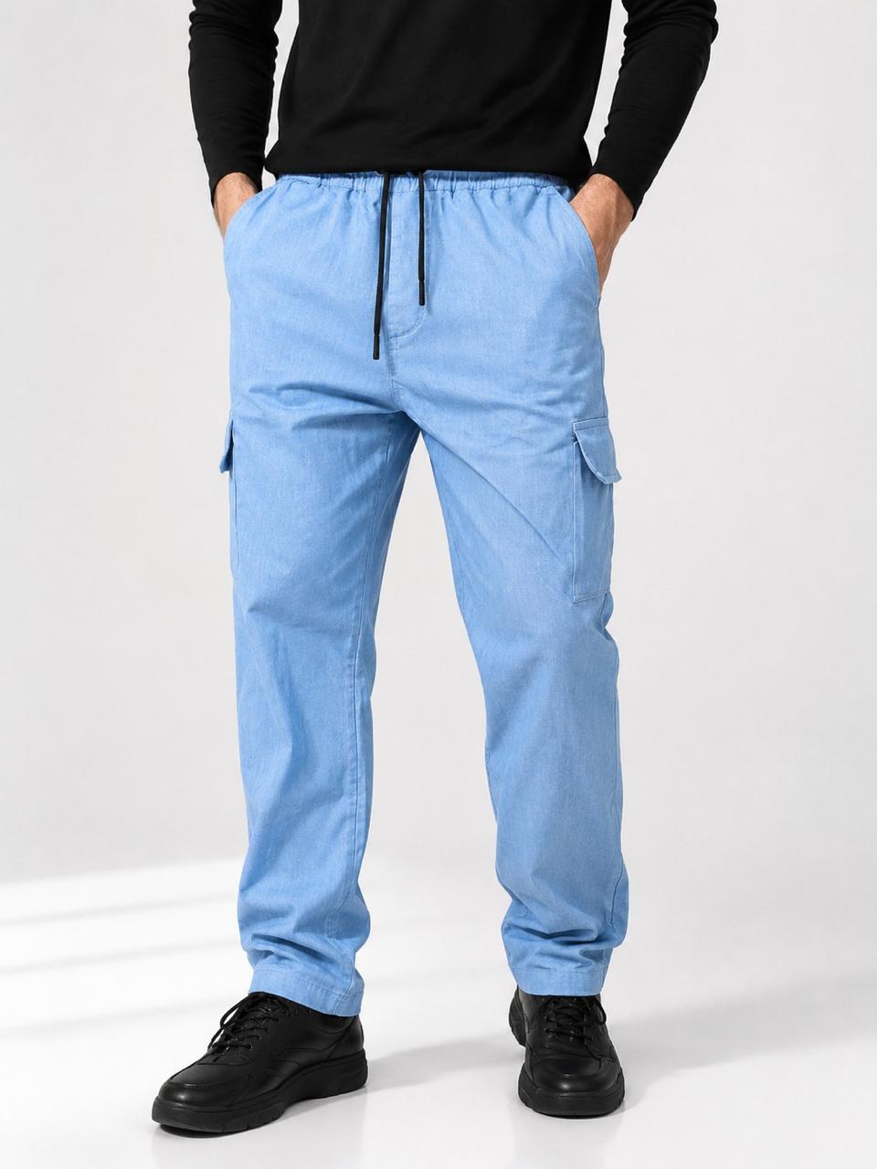 Men's Denim Cargo Pants Light Blue Relaxed Fit