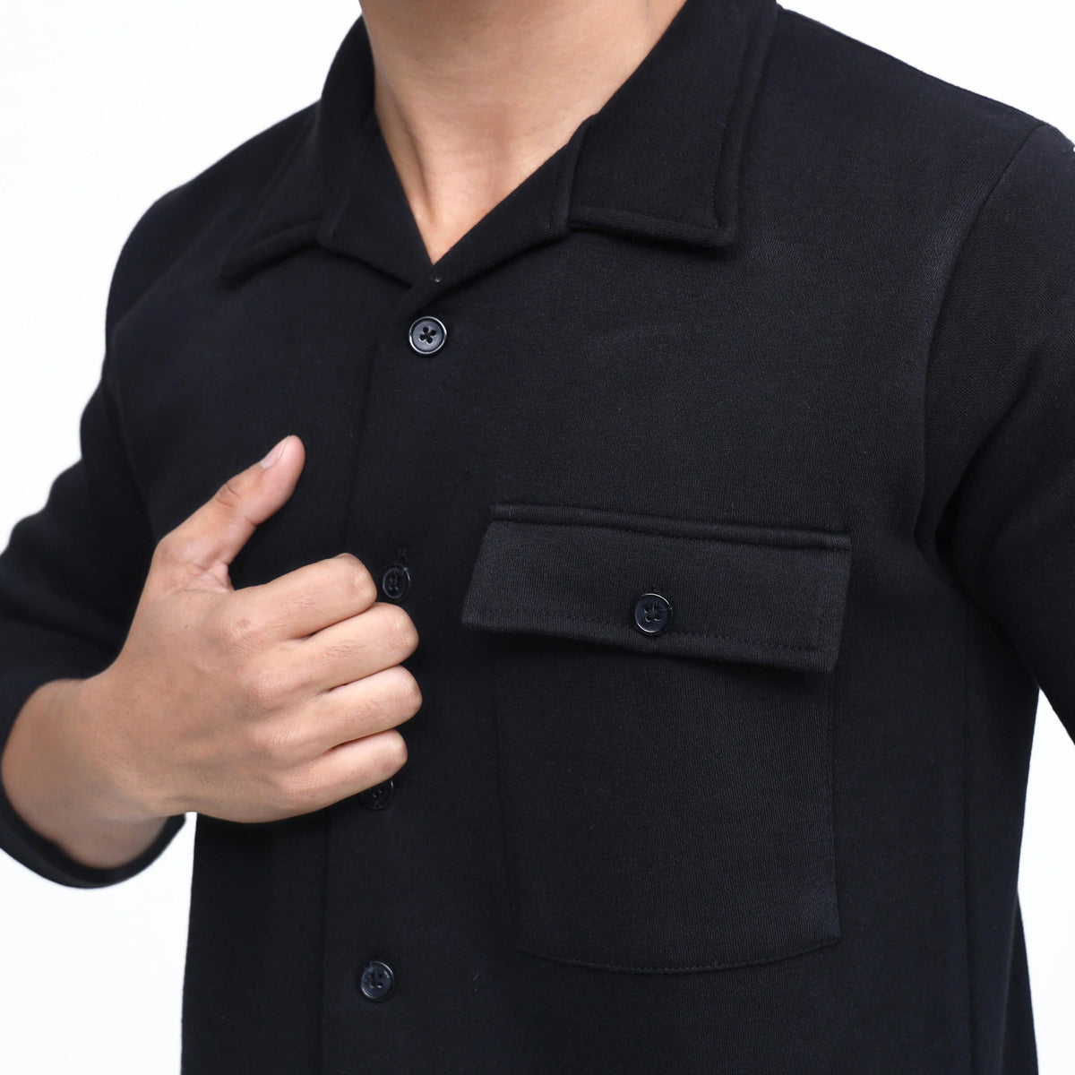 Men's Knit Overshirt Jacket Black Button-Down